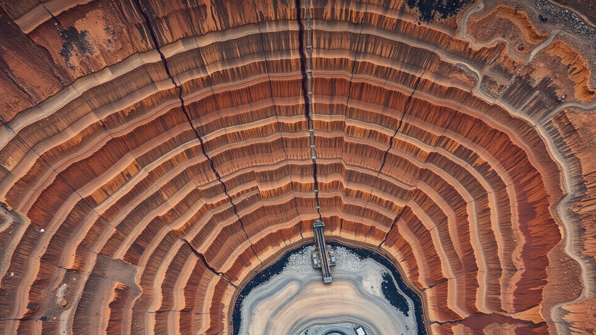 Aerial view of an open pit mine