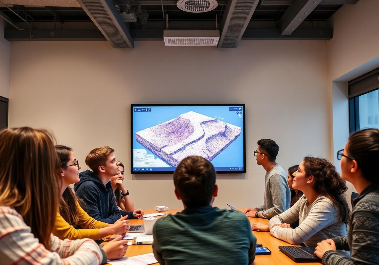 Geology students engaged in a 3D modelling session